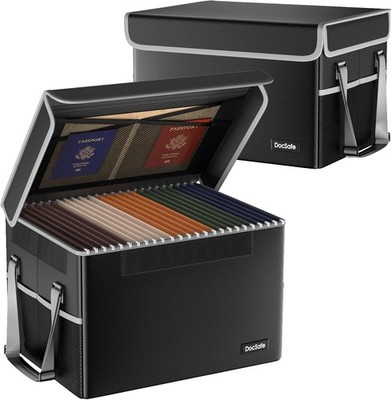 File Box Fireproof File Storage Organizer with Lid,Collapsible Document Storage