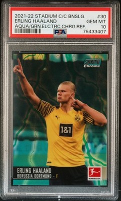 Erling Haaland, #/175 Aqua Green Refractor, 2021-22 Stadium Club #30, PSA 10 GEM