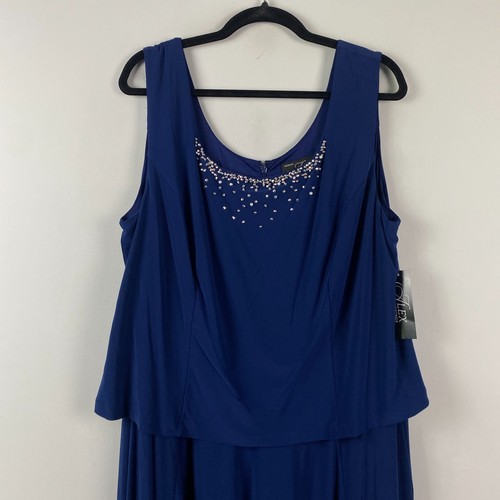 Alex Evenings Embellished Tea-Length Plus Size Dress Size 16W Cobalt Blue - Picture 2 of 10