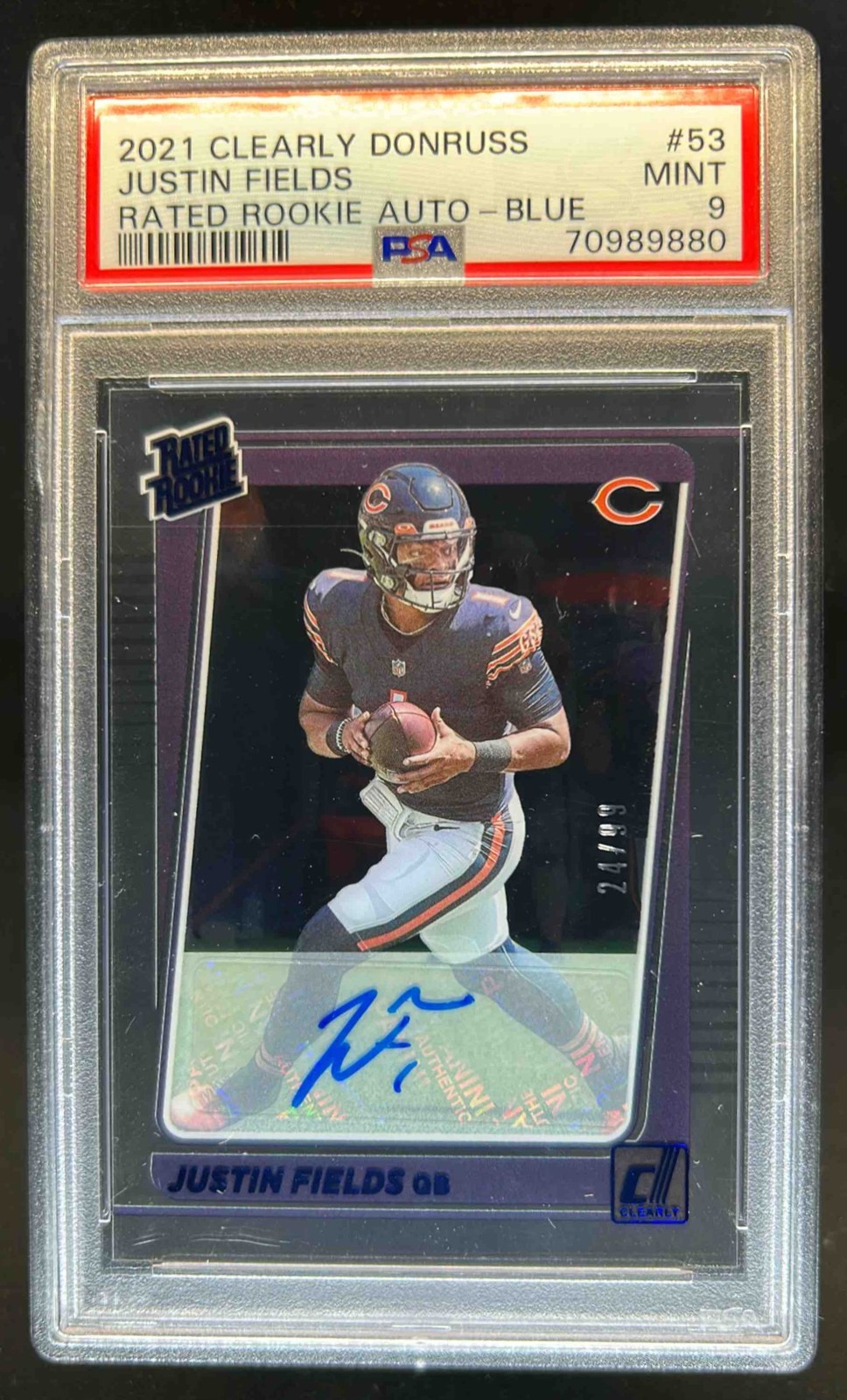 Justin Fields Panini Clearly Donruss #53 Rated Rookie Autograph-Blue