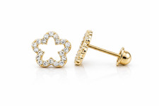14K Yellow  White Gold Flower CZ Stud Earrings for Women