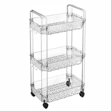 Clear 3 Tier Rolling Utility Cart with Wheels,Modern Bedside Cart for Baby Es...
