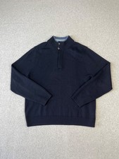 Brooks Brothers Sweater Mens L Navy 1/4 Button Up Merino Wool Henley Pullover