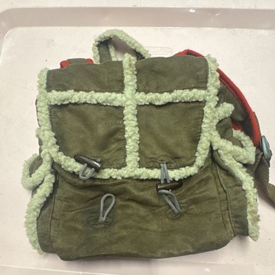 babyGAP Green Cotton Drawstring Backpack Sherpa Trim Adjustable Strap One Size