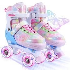 Kids Roller Skates, 4 Size Adjustable Quad Skates with All Light Up Wheels, 10C