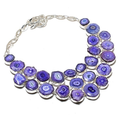 Purple Solar Quartz Gemstone Necklace Adjustable Chain Gift Jewelry 18" BN 7706