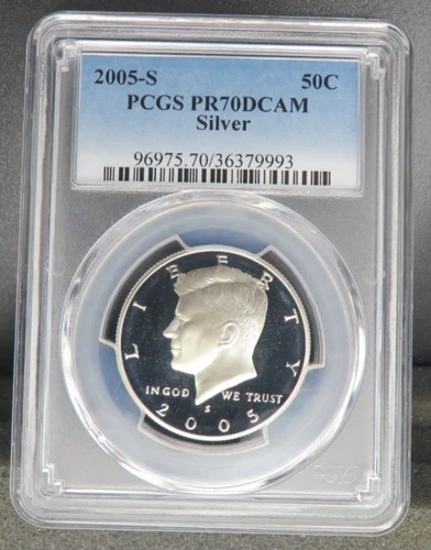 PERFECT 2005 S SILVER  KENNEDY PCGS  PR 70 DCAM LOW MINTAGE LOW POP BLUE LABEL