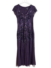 Adrianna Papell Cap Sleeve Embellished Beaded Sequin Gown Dark Purple Size 6