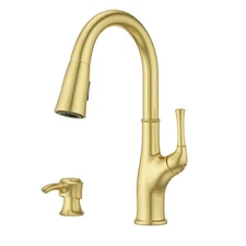 Alderwood Kitchen Faucet with Pull Down Sprayer and Soap Dispenser, Single Ha...