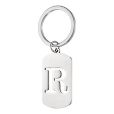 Initial Letter Key Chain, A-Z KeyChain Pendant Key Ring, Silver Letter R