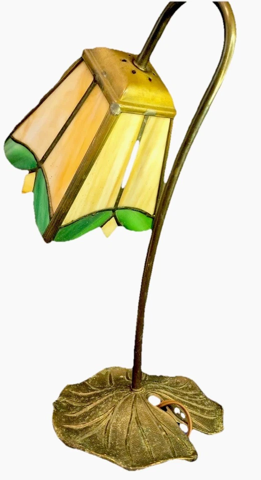 Vtg L&L WMC Tiffany Style Stained Glass Lamp EUC Slag Glass Gooseneck Original - Image 4 of 4