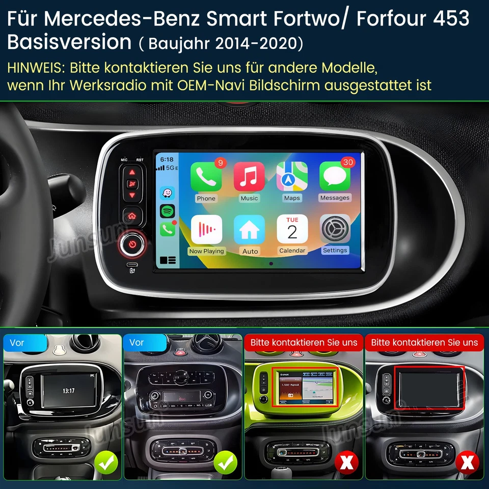 8'' Für Mercedes Benz Smart Forfour Fortwo 453 Android Autoradio GPS BT Carplay - Bild 2 von 4