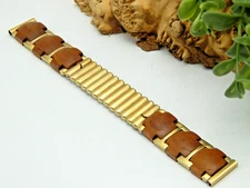 Vintage Kestenmade Center Expansion Gold Filled watch band w/ wooden links 16mm