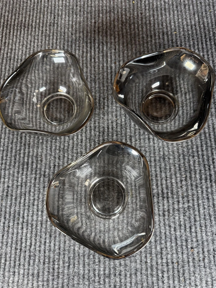 Smoky Gray Art Glass Bowls Set Of 3 Organic Modern Nut Dessert Serving Trio - Image 2 of 4