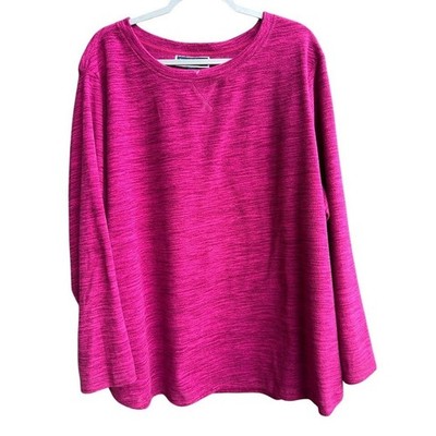 Karen Scott Sport Womens 3X Magenta Pink Space Dye Textured Long Sleeve Top