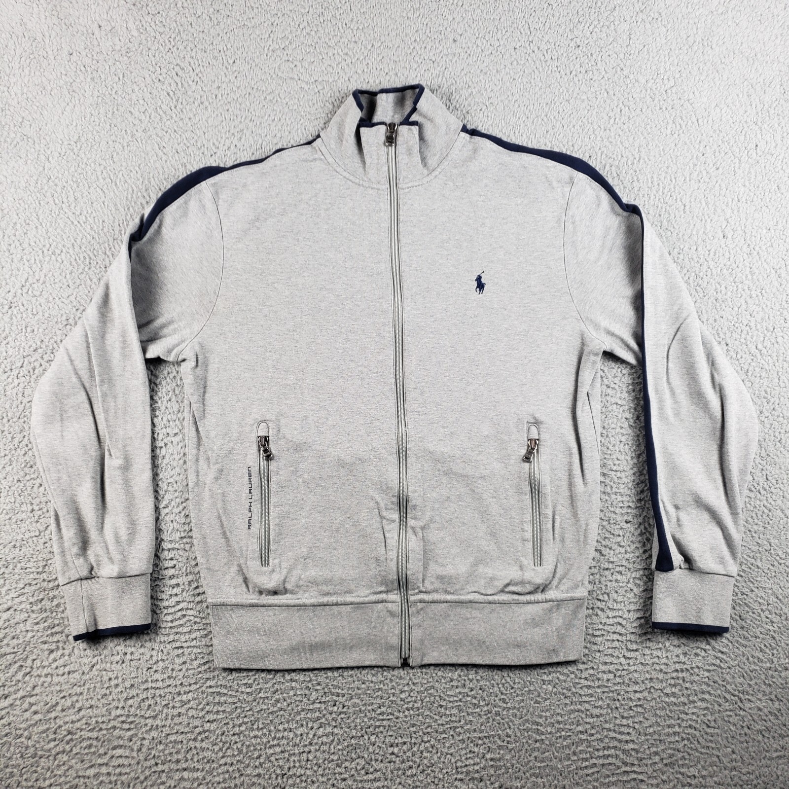 Polo Ralph Lauren Performance Felpa Uomo Grigio Medio Full Zip Blu Pony