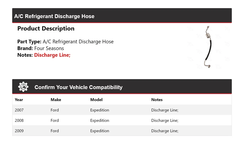 Manguera de descarga de refrigerante aire acondicionado Ford Expedition 2007-2009 4 estaciones 2008 Foto 2 de 4