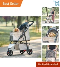 Pet Stroller Stainless Steel Mesh Canopy Foldable Breathable Travel