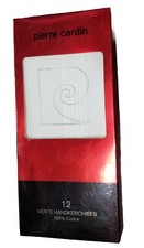 Pierre Cardin Box Of 12 Men's Handkerchiefs White 100 Cotton NIB