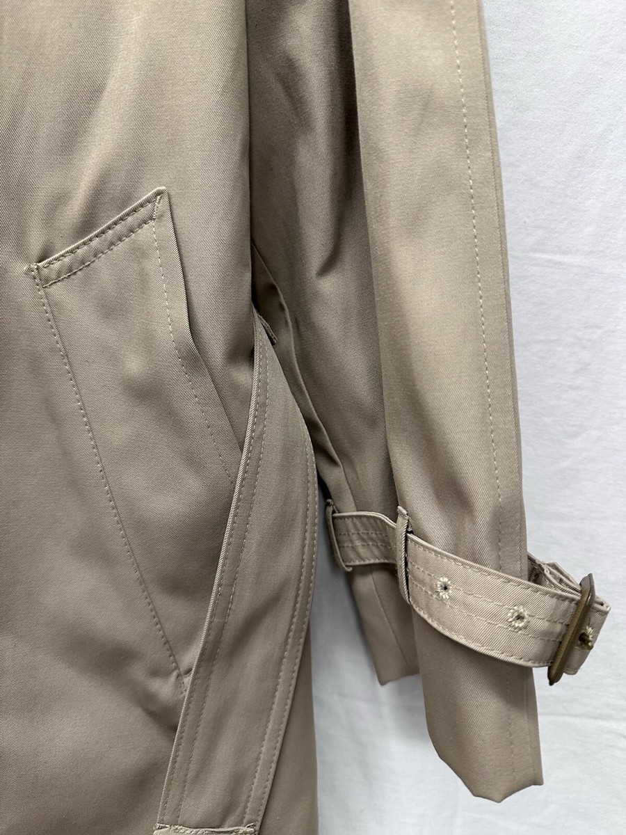 Mens Khaki Trench Coat w/Zip-in Lining Size 44 Regular Misty