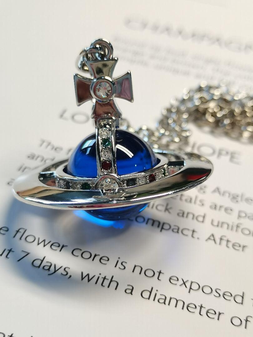 Vivienne Westwood Pearl Blue Orb Necklace Pendant Silver Plated