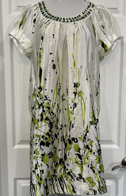 Love Token Garden Nymph Romantic Etherial Beaded Dress Sateen White Green M