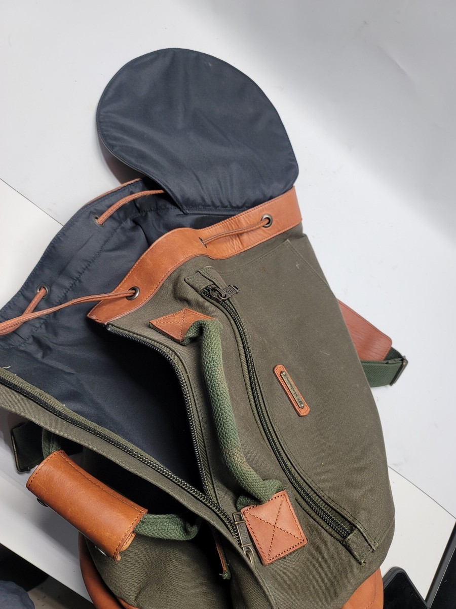 JT Madison Leather Canvas Travel Backpack Rucksack Carry On 
