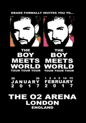 Poster DRAKE Boy Meets World Jan/Feb 2017 Tour Poster, gift for fans