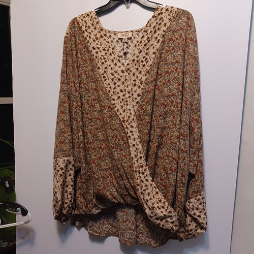 Gigio Plus Top Womens 2xl Floral Crossover Boho Balloon Sleeve New - Picture 10 of 11