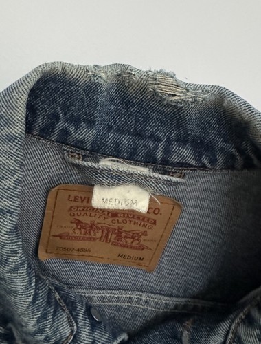 Levi’s Denim Trucker Vintage Jean Jacket Washed Out Distressed Navy Blue M - Picture 8 of 14