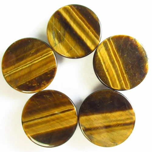 5Pcs 25x6mm Yellow Tiger Eye Gem Round Cab Cabochon B63474 image 2