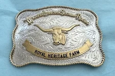 Huge Vintage Houston Livestock Show Rodeo Royal Heritage Farm Trophy Belt Buckle