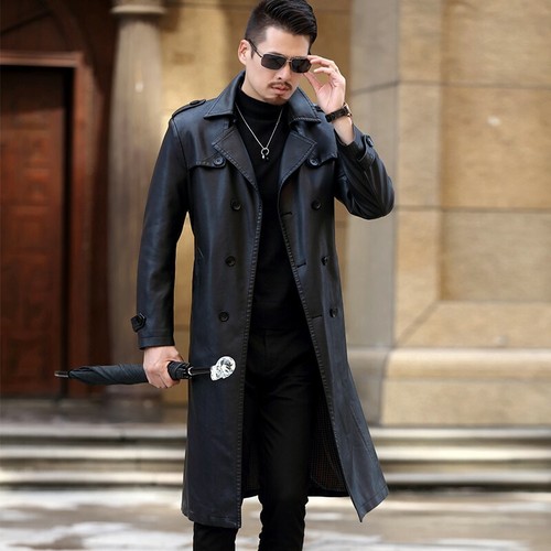 Men's Leather Jackets Trench Coat 