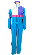 VTG 80s Fera Aqua Pink Full Ski Snow Suit COLORBLOCK Womens 10 Lightweight