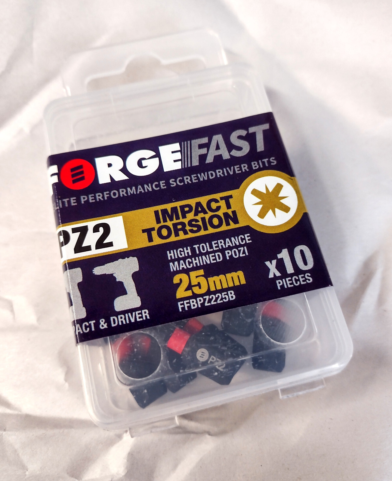 Forgefast Impact Screwdriver Bits Pozi PZ2 - Box 10pcs FFBPZ225B