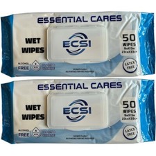 Adult Wet Wipes Alcohol Free with Aloe, Lanolin  Vit E, 9"x13" 50ct/pk 2Pcks 