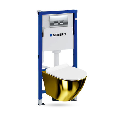 GEBERIT Duofix Vorwandelement + WandWC Sofi Slim Gold/Weiß + Knopf Delta 25