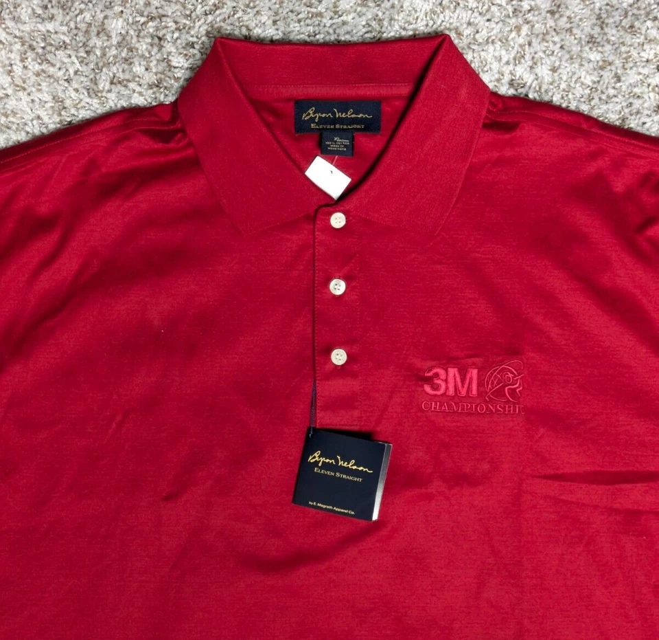 Polo de golf PGA 3M abierto para hombre XL rojo bordado patrocinadores 100 % algodón NUEVO Foto 2 de 4