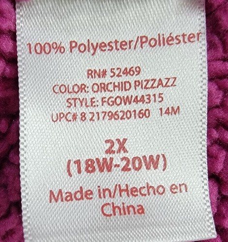 Faded Glory Womens Jacket Coat Size 2X 18W/20W Purple Pink Fleece - Picture 3 of 24