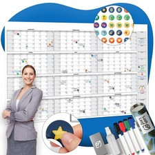 Large Dry Erase Calendar for Wall, 38" x 58" - Undated, Yearly, Reusable