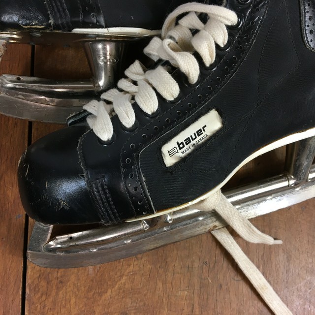 Vintage Leather Bauer Black Panther Ice Hockey Skates Distressed Metal