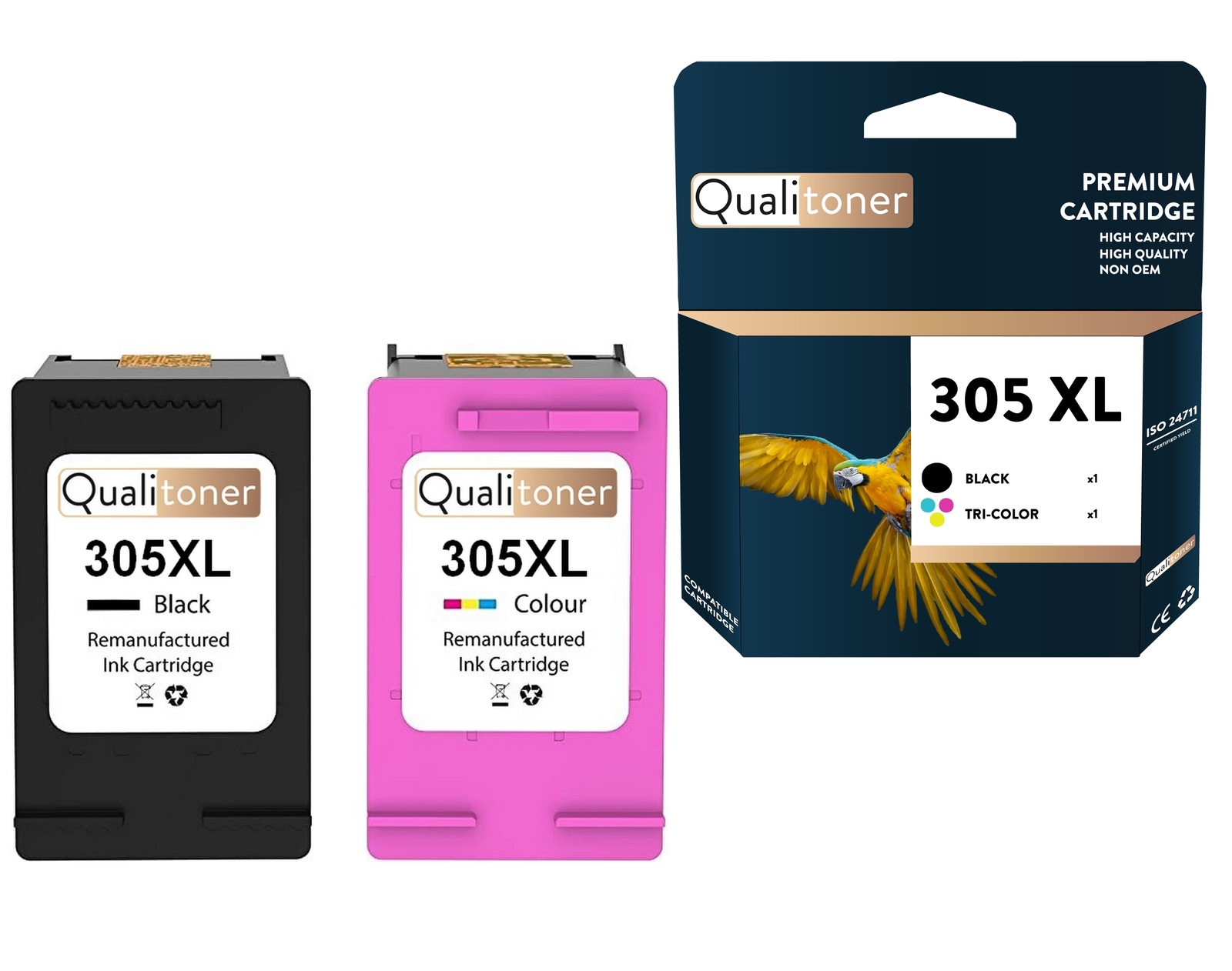 Cartouche compatible HP 305XL lot de 2 encre noire et couleur QUALITONER