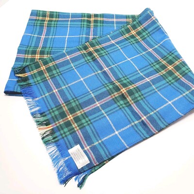 Inglis Buchan  Scottish Wool Blue Tartan Pattern Scarf 56x10'' 