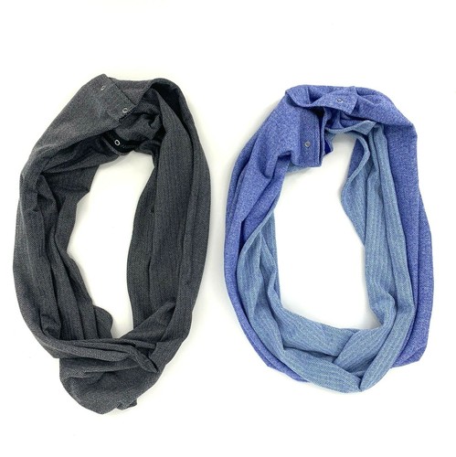 Lululemon Ivivva girls Village Chill Scarf Lot Blue Gray Herringbone Tweed Snap - Picture 2 of 10