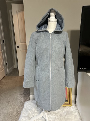 Trending Vince Camuto hooded faux wool women zip Jacket Mid length Blue Medium - Picture 6 of 9