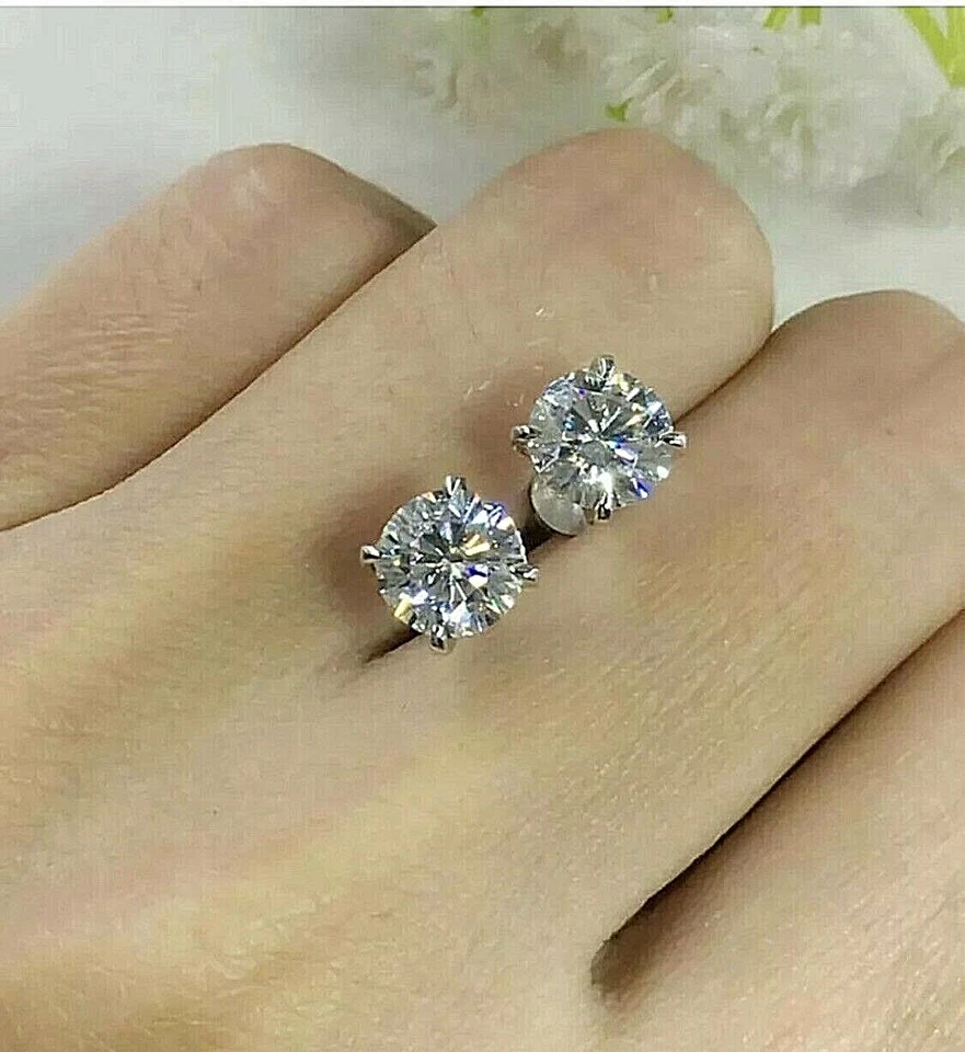 5.00 Ct Brilliant Round Cut Lab Created VVS1/D Stud Earrings 14K White Gold 8mm - Image 2 of 4