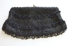 Vintage Stunning Beaded Appliqu s Black Clutch Intricate Bead Design w. Fringe