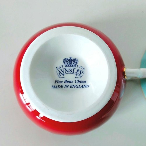 Aynsley Pembroke Turquoise Red Cup Saucer Plate 21cm Trio Pair Set - Picture 8 of 20