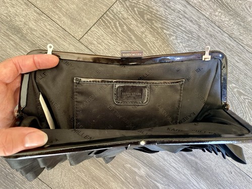 Karen Millen Clutch Purse, Black, 27x13x3cm, Black, Frilly, Designer, Logo - Picture 6 of 12