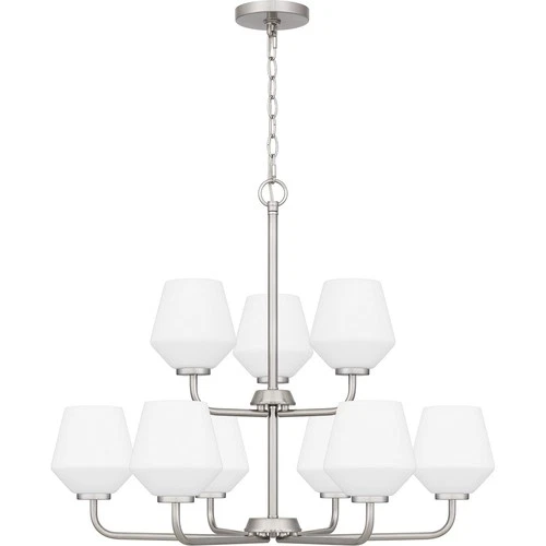 Brushed Nickel Nine Light Chandelier from the Nielson Collection - Picture 2 of 6